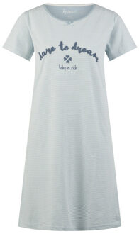 Dames nachthemd korte mouw katoen blauw gestreept - maat XL Lichtblauw