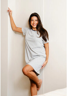 Dames nachthemd korte mouw wit gestreept - maat L