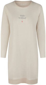 Dames nachthemd lange mouw gestreept Beige