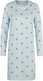 Dames nachthemd lange mouw katoen blauw gestipt - S