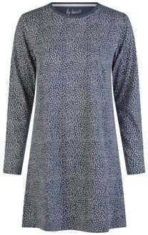 Dames nachthemd lange mouw katoen donker/wit gestipt - maat XL Blauw
