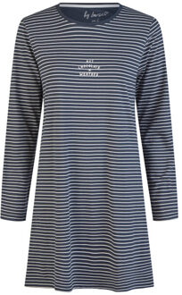 Dames nachthemd lange mouw katoen donker/wit gestreept Blauw