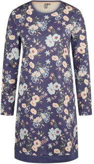 Dames nachthemd lange mouw katoen donkerblauw gebloemd - maat M Veelkleurig