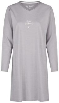 Dames nachthemd lange mouw katoen gestreept - maat M Grijs