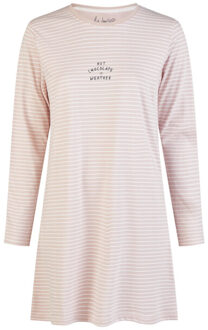 Dames nachthemd lange mouw katoen /wit gestreept Roze - S
