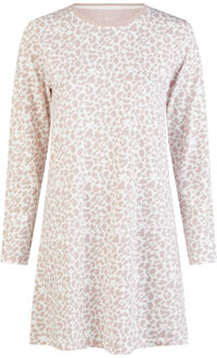 Dames nachthemd lange mouw katoen wit/roze dierenprint Veelkleurig - XL