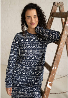 Dames nachthemd lange mouw winter print Blauw