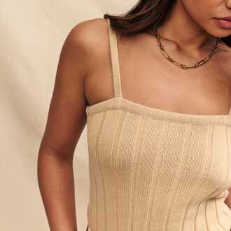 Dames Nobodys Child Brede Rib Cami Top in Crème