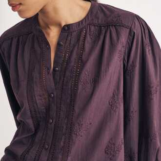 Dames Nobodys Child Fern Bloemen Geborduurde Blouse in Paars - maat