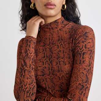Dames Nobodys Child Lyra Slangenprint Funnelneck Lange Mouwen Top in Kastanjebruin - maat Dieren