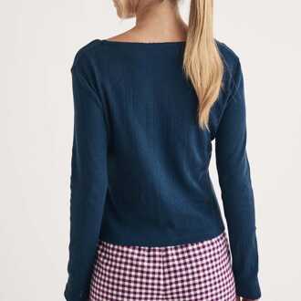 Dames Nobodys Child Pointelle Lange Mouwen Pyjama Top in Blauw - maat