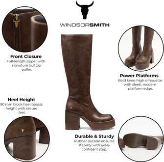 Dames Oak Brown Kunstleren Kniehoge Platform Hak Laarzen - Niche Bruin - EU 40.5 / UK 7