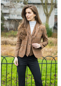 Dames Oak Brown Tailored Fit Tweed Blazer met visgraatmotief Bruin - EU 44 / UK 16