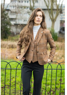 Dames Oak Brown Tailored Fit Tweed Gilet met Visgraatmotief Bruin - EU 46 / UK 18