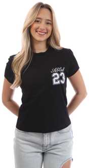 Dames Off White 23 Geborduurd Fitted T-shirt in Zwart-Wit Zwart/wit