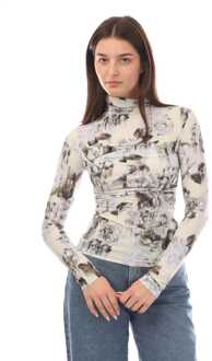 Dames Off White Chine Sec Skin Twist Top met lange mouwen in Grijs - maat