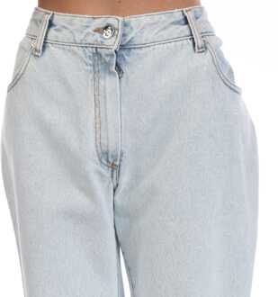 Dames Off White Corporate Cropped Flare Jeans in Blauw-Wit
