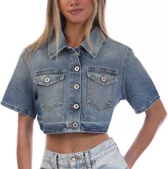 Dames Off White Corporate Cropped Shirt in Blauw-Wit Blauw en wit - EU 34 / UK 6