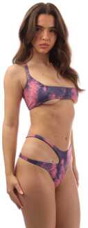 Dames Off White Cut Out Tie Dye Bikini in Roze Blauw Roze/blauw
