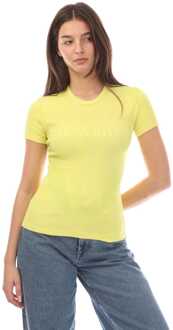 Dames Off White Laundry Rib Fitted T-shirt in Geel