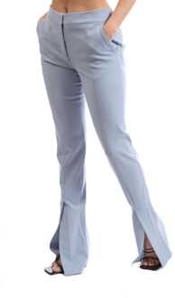 Dames Off White Wollen Blend Basic Slim Pants in Lichtblauw - maat