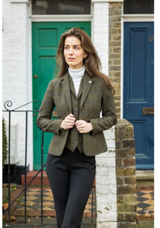 Dames olijfgroene tweedblazer met visgraatmotief - maat EU 44 / UK 16