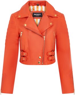 Dames oranje cropped Brando leren bikerjack - Durban - maat EU 50 / UK 22