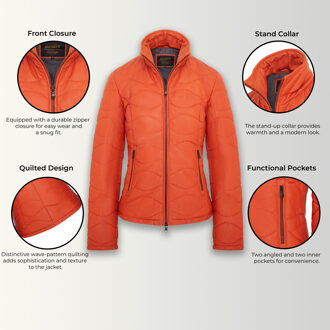 Dames oranje gewatteerde gewatteerde bomber leren jas - Hamar - maat S