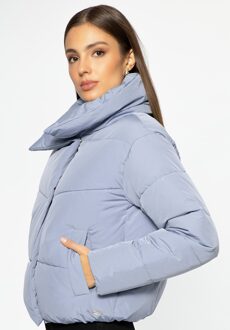 Dames Oversized Gewatteerde Jas Blauw Polyester - L