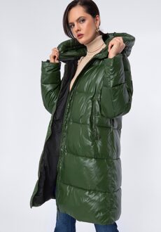 Dames Oversized Gewatteerde Jas Groen Nylon - maat XL