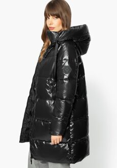 Dames Oversized Gewatteerde Jas Zwart Nylon - maat