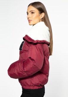 Dames Oversized Jas met Imitatie Schapenvacht Kraag, Donkerrood