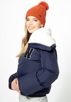 Dames Oversized Jas met Kraag van Imitatie Schapenvacht Marineblauw Donkerblauw