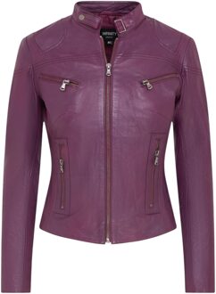 Dames paars slim-fit leren bikerjack - Maldon - maat