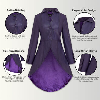 Dames paarse gotische Victoriaanse leren jas tot op de lengte - Vantaa - maat 4XL