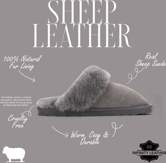 Dames pantoffels van echt schapenvacht, grijs suède - Luna - maat