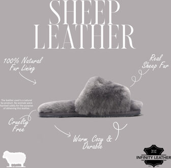 Dames pantoffels van schapenvacht, grijs, warme wintersandalen met bont - Nordic