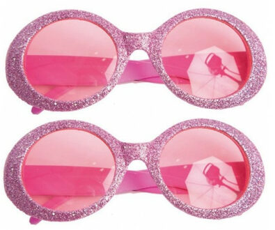 Dames party bril - 2 stuks - roze met glitters
