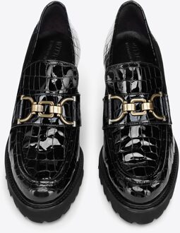 Dames Patent Leather Croco Buckle Pumps Zwart Patent Leather - 38.5 EU/IT