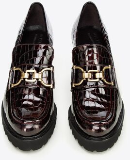 Dames Patent Leather Pumps Croco met Gesp Burgundy Patent Leather Bordeaux - EU 40