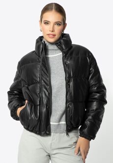 Dames PUFF-jas in zwart imitatieleer - maat L