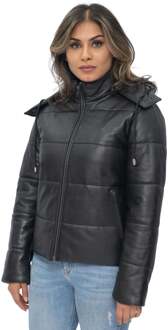 Dames puffer leren bomberjack-Ajax Zwart