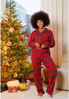 Dames pyjama broek lang geruit flanel - maat L Rood