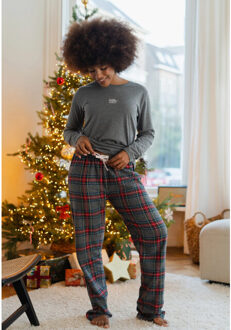 Dames pyjama broek lang grijs/rood geruit flanel Veelkleurig - XL