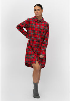 Dames pyjama nachthemd flanel geruit Rood