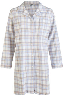 Dames pyjama nachthemd flanel met knoopjes blauw/wit geruit - maat XXL Veelkleurig