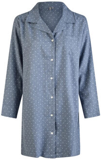 Dames pyjama nachthemd flanel met knoopjes gestipt - maat M Blauw