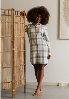 Dames pyjama nachthemd lang flanel geruit blauw - maat M