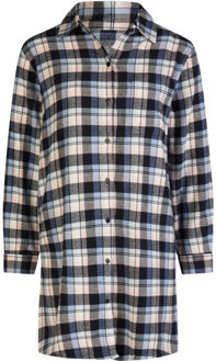 Dames pyjama nachthemd lang flanel geruit grijs/roze Veelkleurig - M
