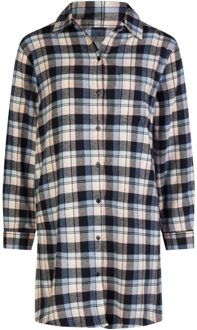 Dames pyjama nachthemd lang flanel geruit grijs/roze Veelkleurig - XL